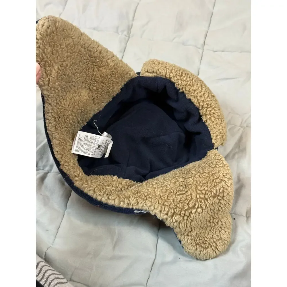 Gap Kids Navy Blue Tan Trapper Hat Fleece Sherpa Plush LIning Ear Flaps Hat